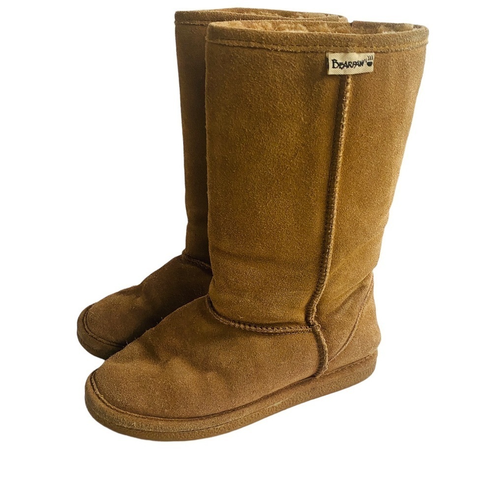 BEARPAW Brown Winter Snow Leather Boots Shearling Lined Sz 6